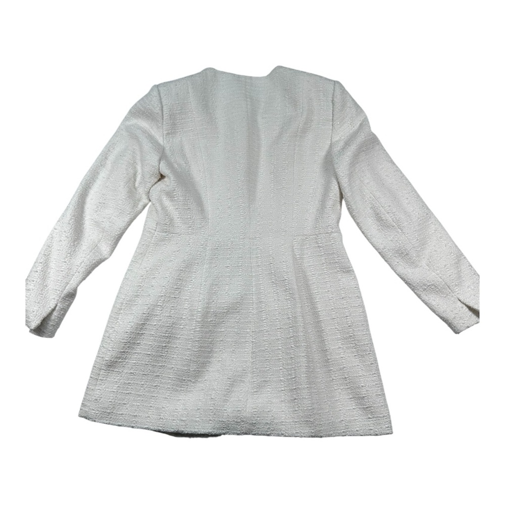 ZARA White Textured Coat Dress Jacket Women Size L Elegant Button Front Blazer - Picture 3 of 11
